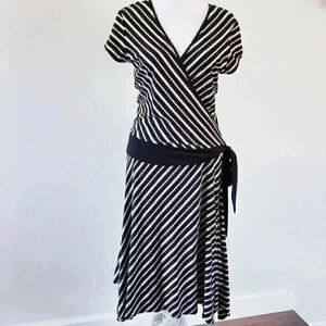 Max Studio Stripe Short Sleeve Asymmetrical Dress S